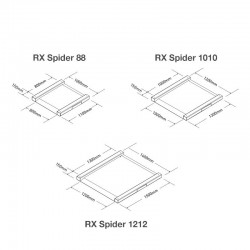 Desenho dos diferentes tamanhos de plataforma Accurex Rx-tiger